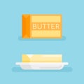 Pack of butter and butter on saucer. Flat style icon. Vector illustration. Royalty Free Stock Photo