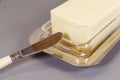 Pack of butter in a butter dish Royalty Free Stock Photo