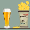 Pack of chips and glass of beer