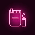 a pack of cigarettes with a cigarette lighter icon. Elements of Web in neon style icons. Simple icon for websites, web design, Royalty Free Stock Photo