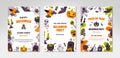 Pack of colorful cute Halloween vertical designs for kidÃ¢â¬â¢s party invitation. Space for text. Vector illustration