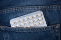 Pack of contraceptive pills on a pocket Royalty Free Stock Photo