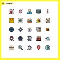 Group of 25 Filled line Flat Colors Signs and Symbols for level, building, user, laser, screen