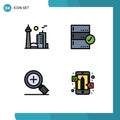 Group of 4 Filledline Flat Colors Signs and Symbols for building, data, famous city, backup, plus