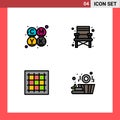 Pack of 4 creative Filledline Flat Colors of cmyk, area, chair, grid, sauna Royalty Free Stock Photo