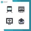 Pack of 4 creative Filledline Flat Colors of regular, smart, computer, graph, e