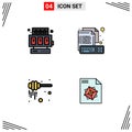 Pack of 4 Modern Filledline Flat Colors Signs and Symbols for Web Print Media such as slot machine, honey, coding, keyboard,