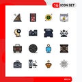 Pack of 16 creative Flat Color Filled Lines of notification, calendar, solid, bell, leaf