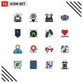 Group of 16 Flat Color Filled Lines Signs and Symbols for wind, vertical, robotics, turbine, wifi