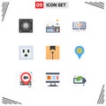 Pictogram Set of 9 Simple Flat Colors of logistic, socket, connection, electric, view