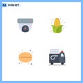 Pack of 4 creative Flat Icons of camera, macaroni, autumn, cake, clipart