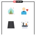 Pack of 4 creative Flat Icons of growing, creative, spring, heart, highway