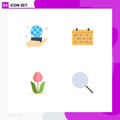4 Thematic Vector Flat Icons and Editable Symbols of hand, flora, network, mounth, flower