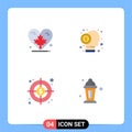 Pack of 4 creative Flat Icons of heart, shareholder, canada, capitalist, target Royalty Free Stock Photo