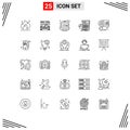 25 Thematic Vector Lines and Editable Symbols of chart, progress, pancake, math, calculator