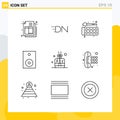 9 User Interface Outline Pack of modern Signs and Symbols of aroma, speaker, color, products, devices