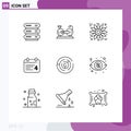 Pack of 9 creative Outlines of arrow, american, fittness, date, calender Royalty Free Stock Photo