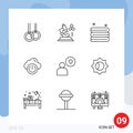 Pack of 9 creative Outlines of basic, love, cleaning, man, network