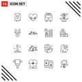 Outline Pack of 16 Universal Symbols of down, investment, railway, hands, flower Royalty Free Stock Photo