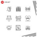 Pack of 9 creative Outlines of education, finance, care, business, ride