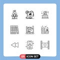 Pack of 9 creative Outlines of email, folder, web, file, trophy