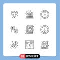 Pack of 9 creative Outlines of finance, dollar, circle, currency, exchange