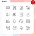 Pack of 16 creative Outlines of folder, document, locked, data architecture, architecture