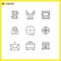 Pack of 9 creative Outlines of gadgets, devices, stage, old, greek