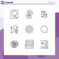 9 User Interface Outline Pack of modern Signs and Symbols of gear, mouse, tapwater, computer, faucet Royalty Free Stock Photo