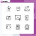 Pack of 9 creative Outlines of image, screen, vision, reader, message Royalty Free Stock Photo