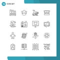 Pack of 16 creative Outlines of page, printer, forklift, eye, glasses