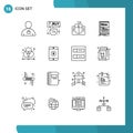 Outline Pack of 16 Universal Symbols of responsive, internet, hand, dynamic, computer