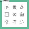 Pack of 9 creative Outlines of seo, eye, web team, product, box Royalty Free Stock Photo