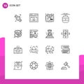 Pack of 16 creative Outlines of vehicles, transport, elearning, tram, online