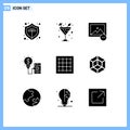Pack of 9 creative Solid Glyphs of area, graph, image, grid, smartphone