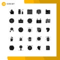 Pack of 25 creative Solid Glyphs of artwork, data, calendar, cyber, computer