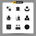 Pictogram Set of 9 Simple Solid Glyphs of bars, telecommunication, deny, radio, money