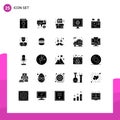 Pack of 25 creative Solid Glyphs of blog, video, box, tv, internet Royalty Free Stock Photo