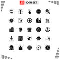 Pack of 25 creative Solid Glyphs of code, hand, fitness, gestures, finger