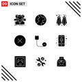 Pack of 9 creative Solid Glyphs of devices, computers, earrings, multimedia, media