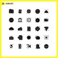 Pack of 25 creative Solid Glyphs of dish, sticker, circular, printer, design