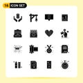 Pack of 16 creative Solid Glyphs of education, key, transportation, lock, safe