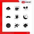 Pack of 9 creative Solid Glyphs of electric, male, tea, movember, moustache