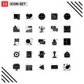 Pack of 25 creative Solid Glyphs of embarrassed, business, heart, web, reel