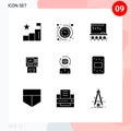 Pack of 9 creative Solid Glyphs of finance, cashpoint, art, cash, atm