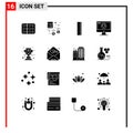 Pack of 16 creative Solid Glyphs of game, dlc, calculator, content, school