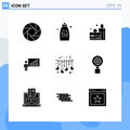 Modern Set of 9 Solid Glyphs and symbols such as heart, success, bag, efforts, business