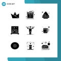 Pack of 9 creative Solid Glyphs of human, activity, plate, sleep, hotel