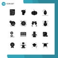 Pack of 16 creative Solid Glyphs of marketing, graph, power mode activate, analysis, fish