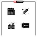 4 Thematic Vector Solid Glyphs and Editable Symbols of media, digital, newspaper, fire work, dslr